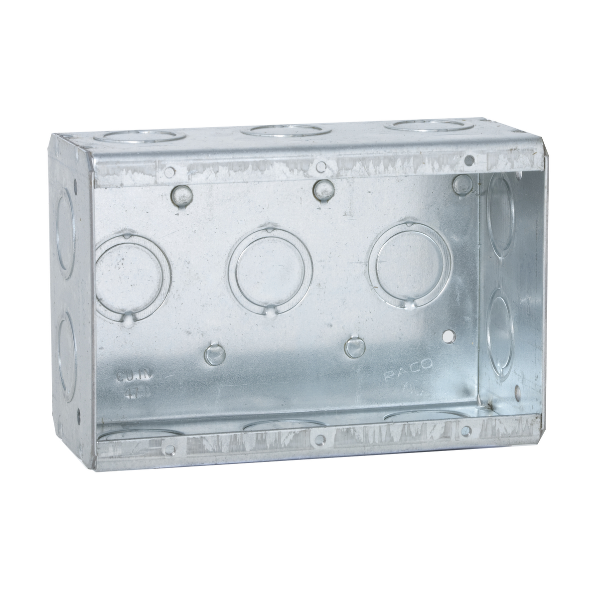 692 Non-Gangable Masonry Box, Steel, 47.8 cu-in Capacity, 3 Gangs, 3 Outlets, 15 Knockouts
