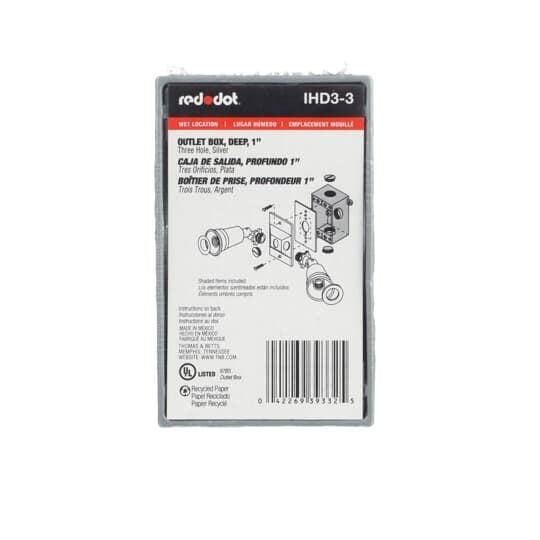 IHD3-3 Red Dot Deep Universal Weatherproof Box, Die Cast Aluminum, 24.8 cu-in Capacity, 1 Gangs, 3 Outlets, 4-9/16 in L x 2-13/16 in W x 2 in D