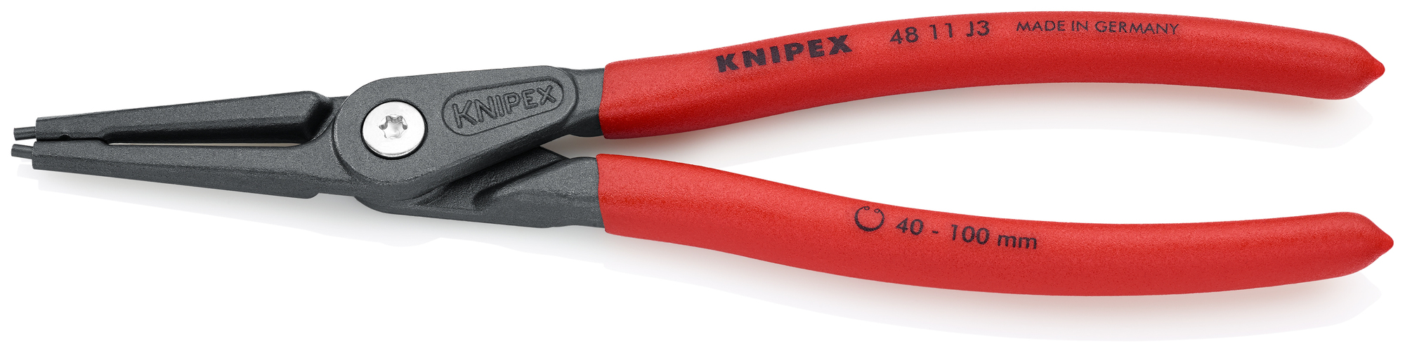Internal Precision Snap Ring Pliers, 9 in., Non-slip plastic, 3/32 in. Tips