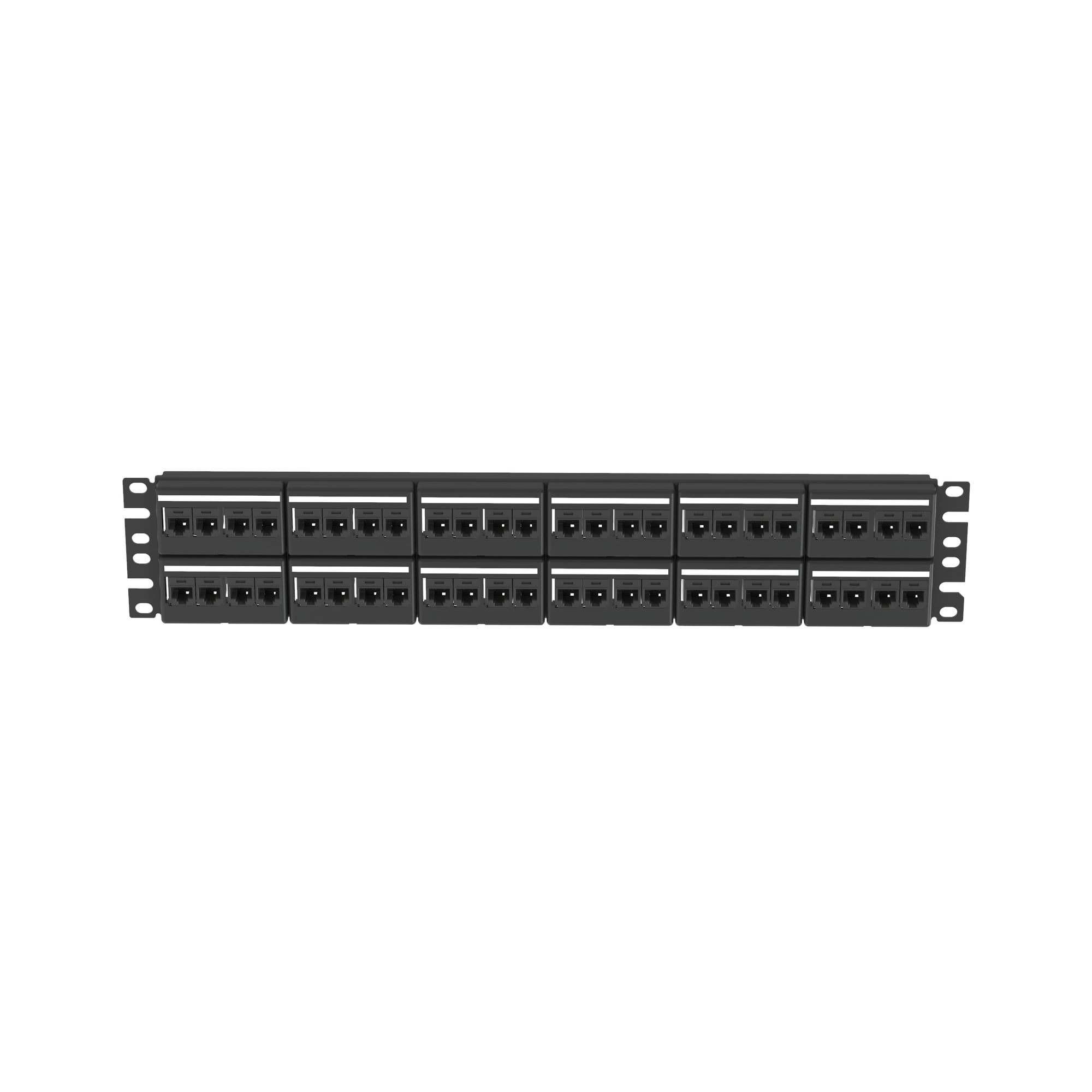 CPPKL6ATG48WBL PanNet Mini-Com 2RU Flat Unshielded Modular Patch Panel Kit With Black Faceplate, 48 Ports, Cat 6A, Cold Rolled Steel