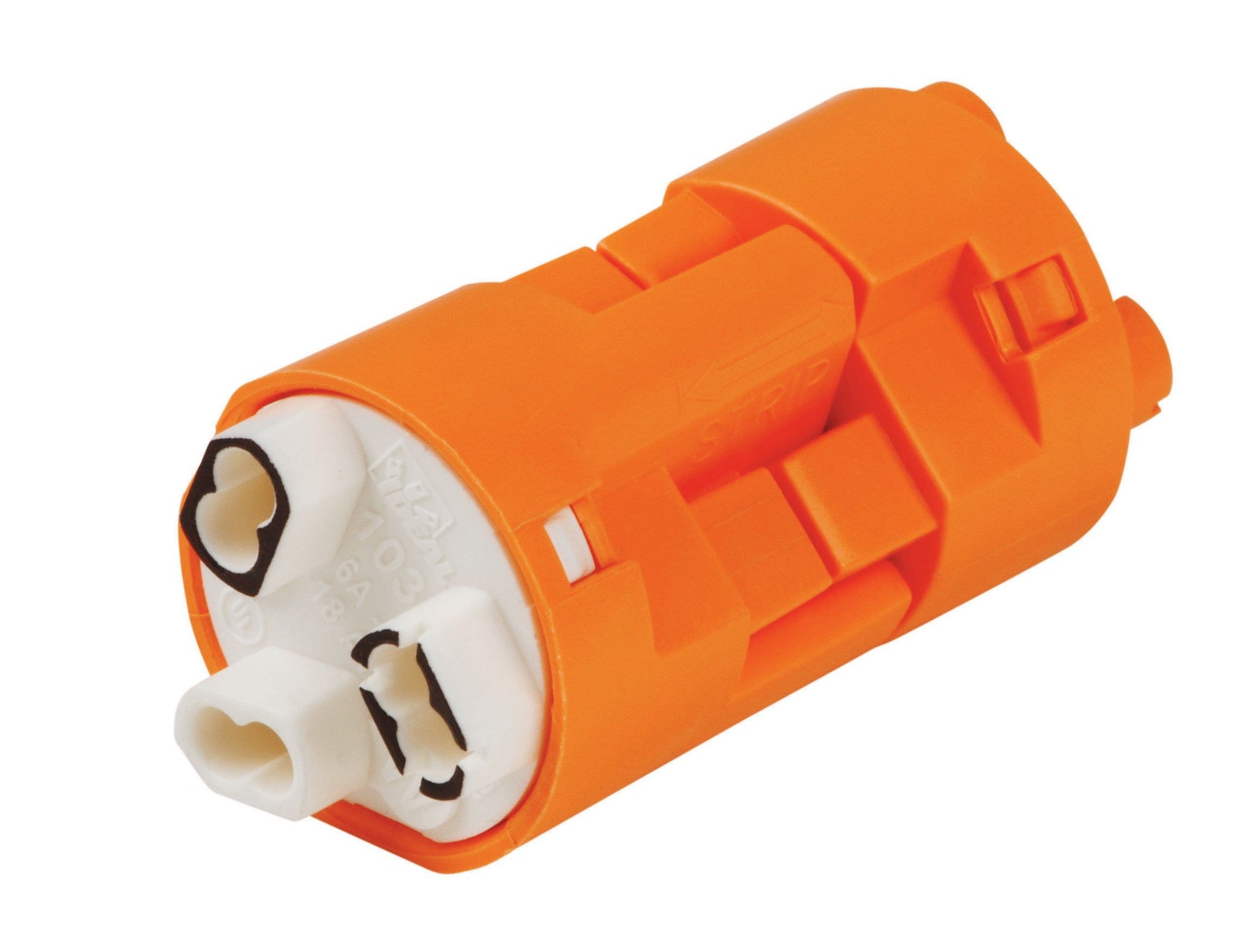30-103X PowerPlug 3-Wire Standard Luminaire Disconnect, 18 to 12 AWG Wire, 1.48 in OAL, 3 Ports, Orange