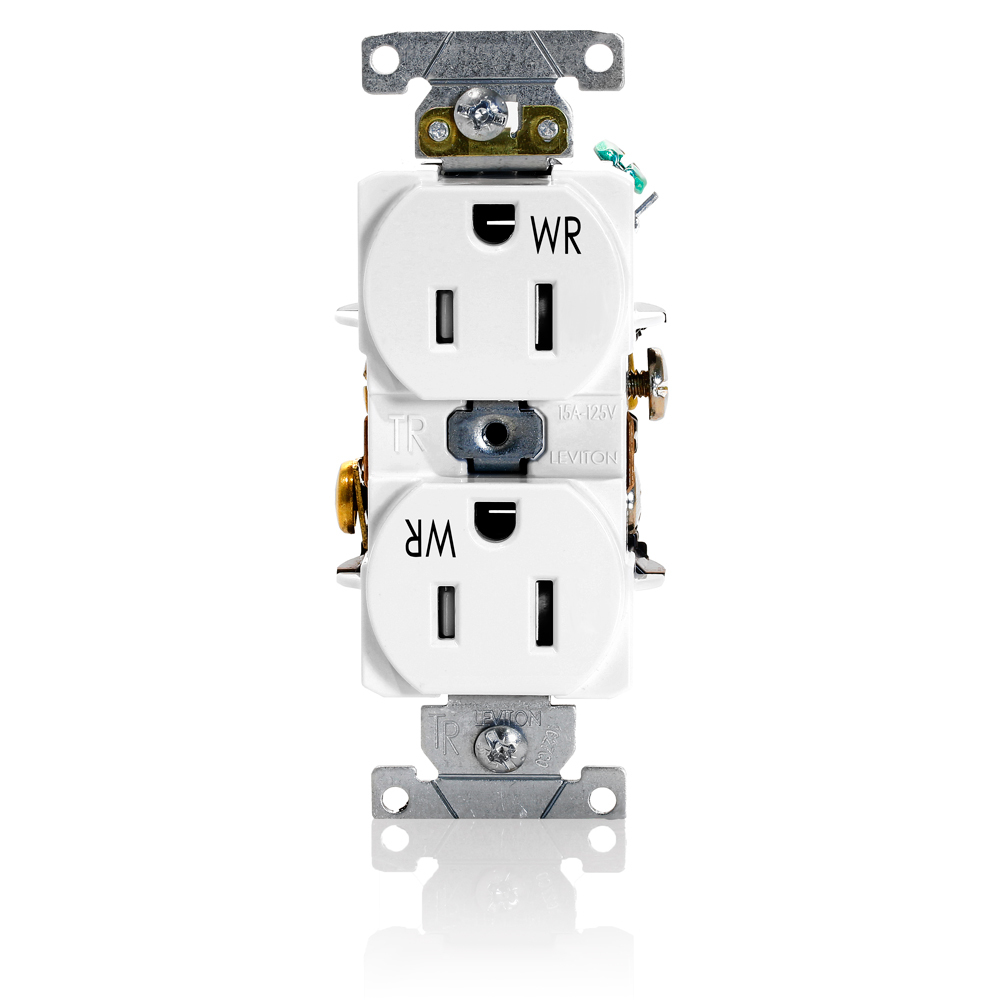 TWR15-W 1-Phase Duplex Self-Grounding Tamper and Weather Resistant Straight Blade Receptacle, 125 V AC, 15 A, 2 Poles, 3 Wires, White