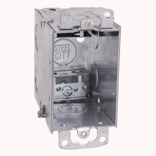 CX Steel City Gangable Welded Style Switch Box, Steel, 18 cu-in Capacity, 1 Gang, 1 Outlet, 6 Knockouts, 2 in W x 3-1/2 in D x 3 in H