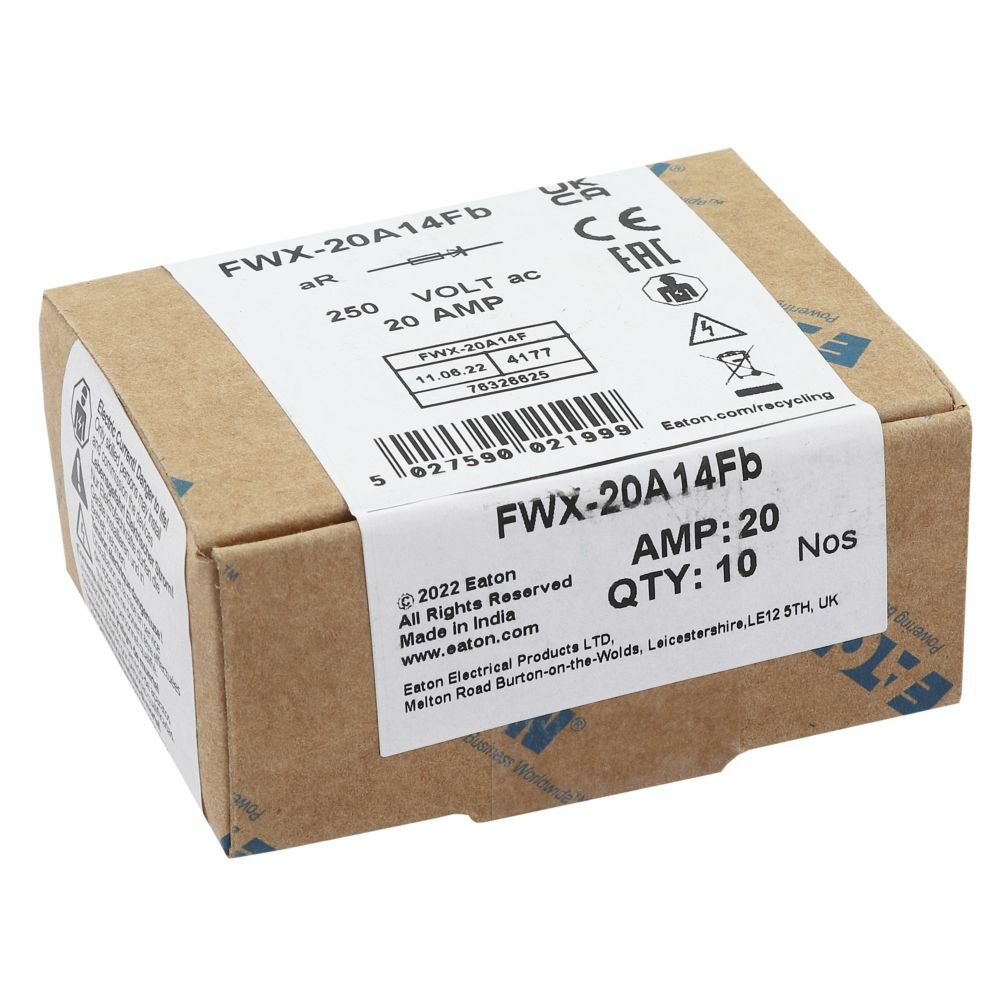 FWX-20A14F Fast Acting High Speed Fuse, 20 A, 250 V AC, 50 kA Interrupt, Cylindrical Body