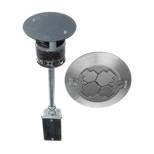 FPT3-2P-2C-ALM Steel City Flush Service Poke-Through Base Unit With Cover, 3 in Hole, 7-1/2 in Dia Cover, 13 cu-in, Die Cast Zinc/Steel