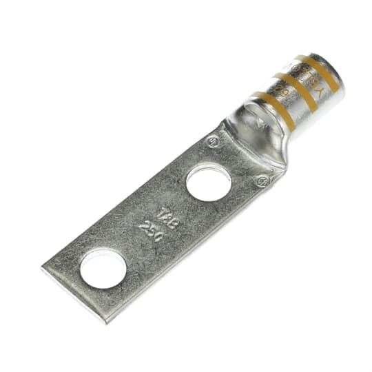 54275 Color-Keyed 54200 2-Hole Non-Insulated Compression Lug With Peep Hole, 250 kcmil Copper Conductor, Die Code: 62, 1/2 in Stud, Copper
