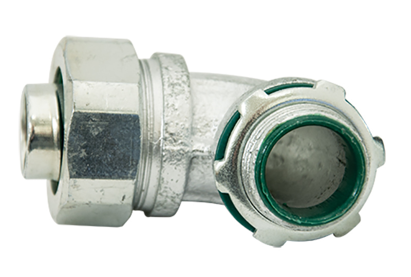 LTQ20090KON Connector Liquid Tight Fitter, 2 in Trade, 90 deg, Malleable Iron, Zinc Plated