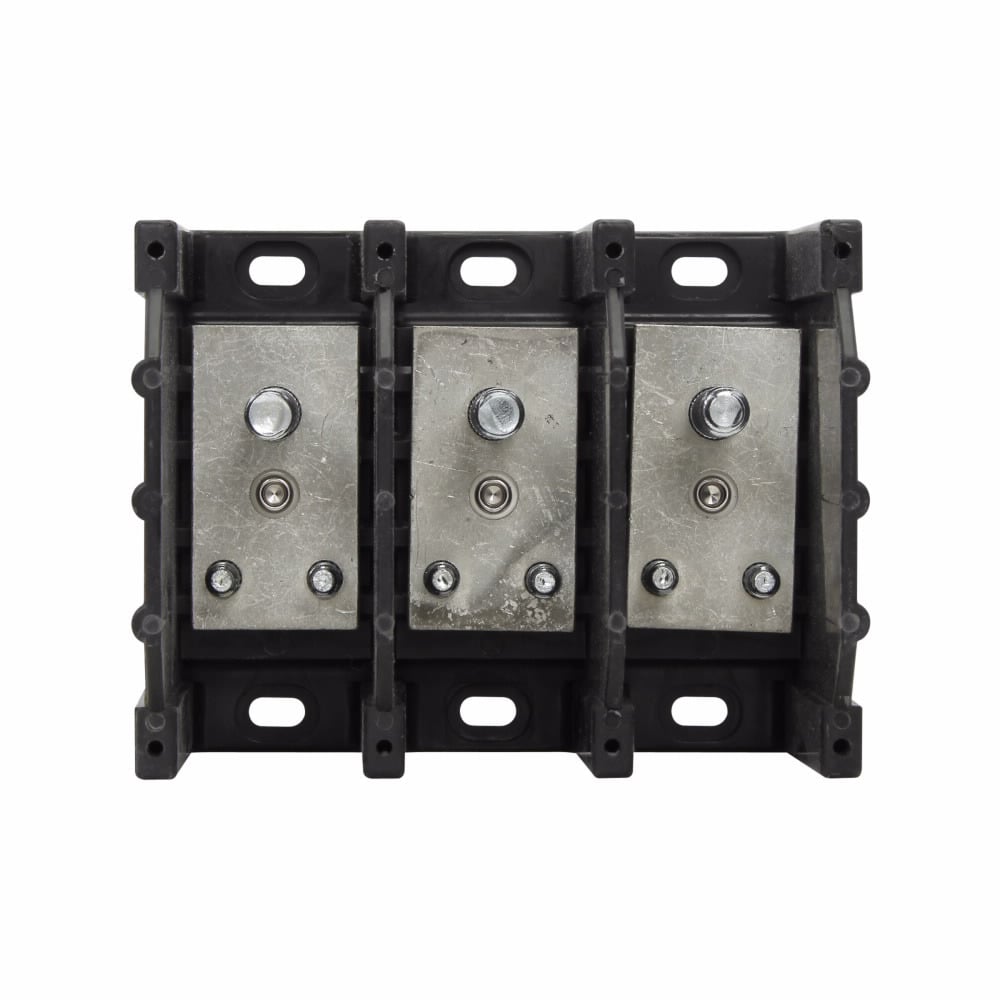 16395-3 Barrier Stud to Stud Power Distribution Block, 600 V AC/DC, 310 A, 3 Poles, (1) 3/8-16 x 1-7/16 in Stud, (2) 1/4-20 x 9/16 in Load Stud Wire, Aluminum/Thermoplastic