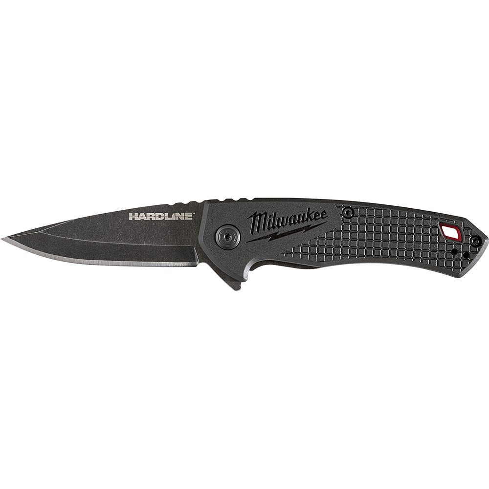 48-22-1997 Hardline Lockable Blade Folding Pocket Knife, D2 Steel Drop Point Smooth Blade, 2-1/2 in L Blade, Stainless Steel Grip