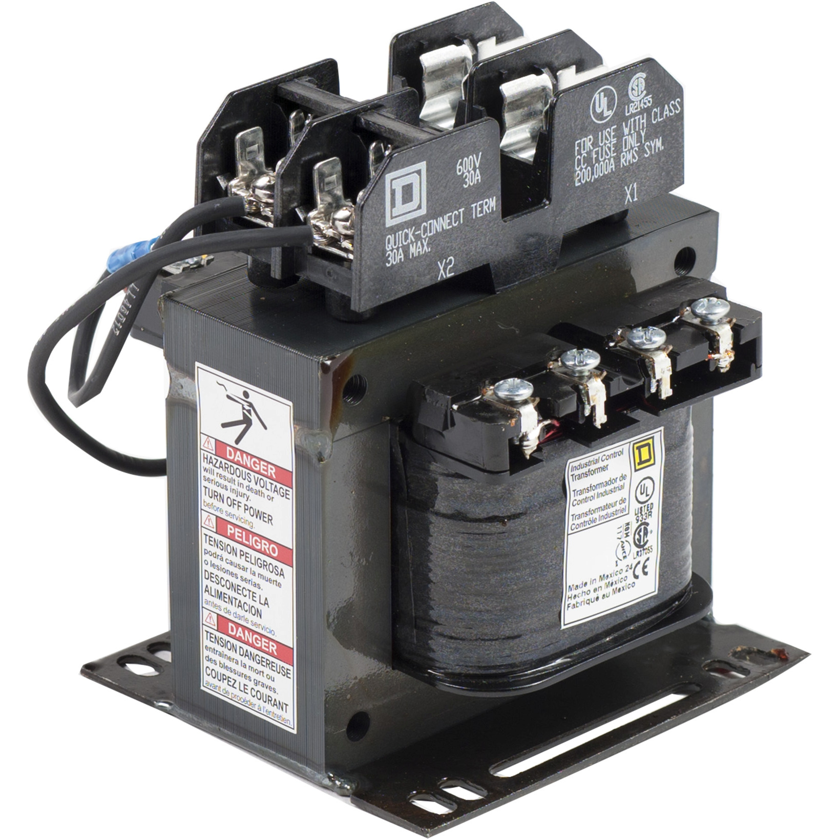 Transformer, Type TF, industrial control, 100 VA, 208/230/460 VAC pri / 115 VAC second, 1 phase, 50/60 Hz, 55 C rise