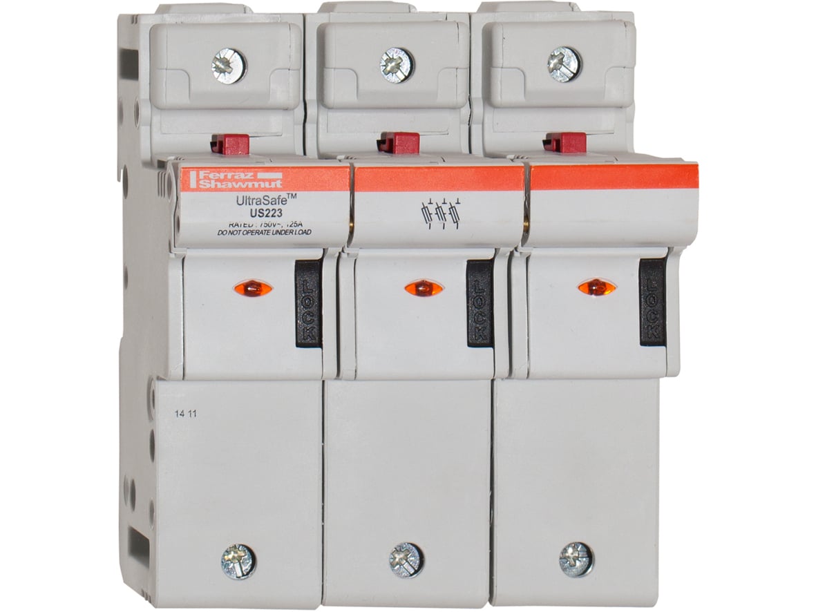 S331170 UltraSafe US22 Finger Safe Modular Fuse Holder, 750 V AC/DC, 125 A, 14 to 1/0 AWG Wire, 3 Poles