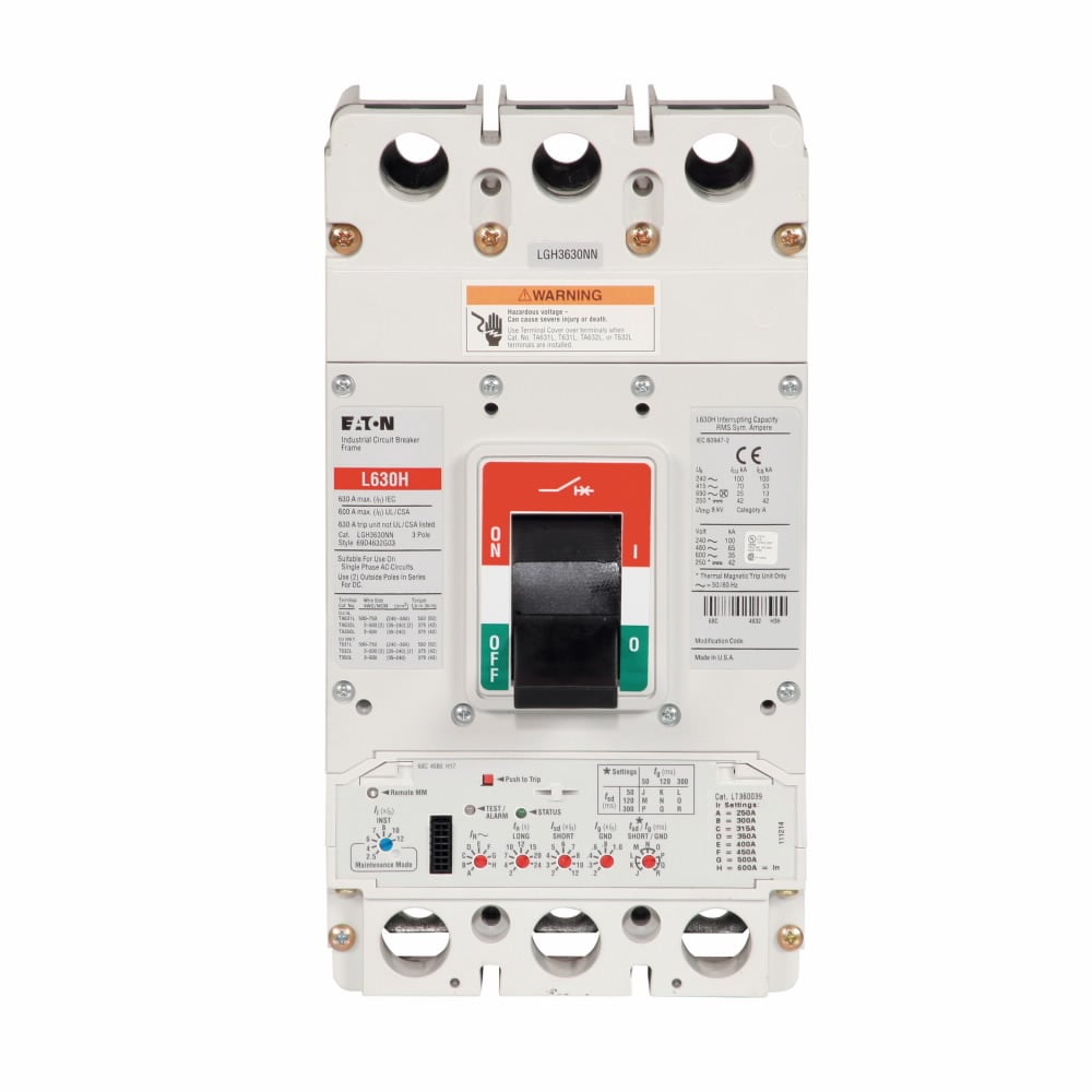 LGH360036GC G Series Molded Case Circuit Breaker, 600 V AC, 600 A, 35 kA Interrupt, 3 Poles, Electronic Trip