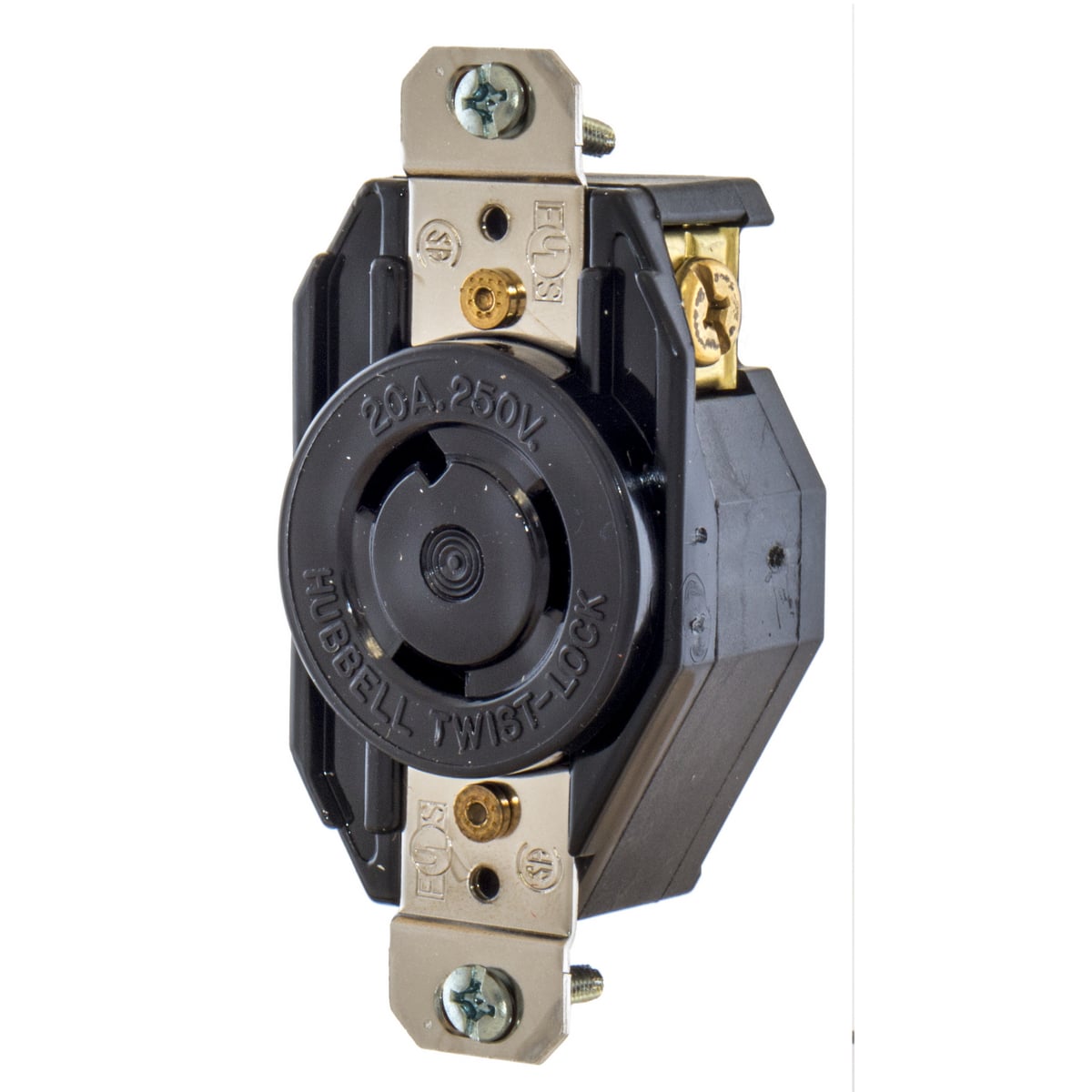 L615R 1-Phase Heavy Duty Grounding Standard Single Locking Receptacle, 250 V AC, 15 A, 2 Poles, 3 Wires, Brown