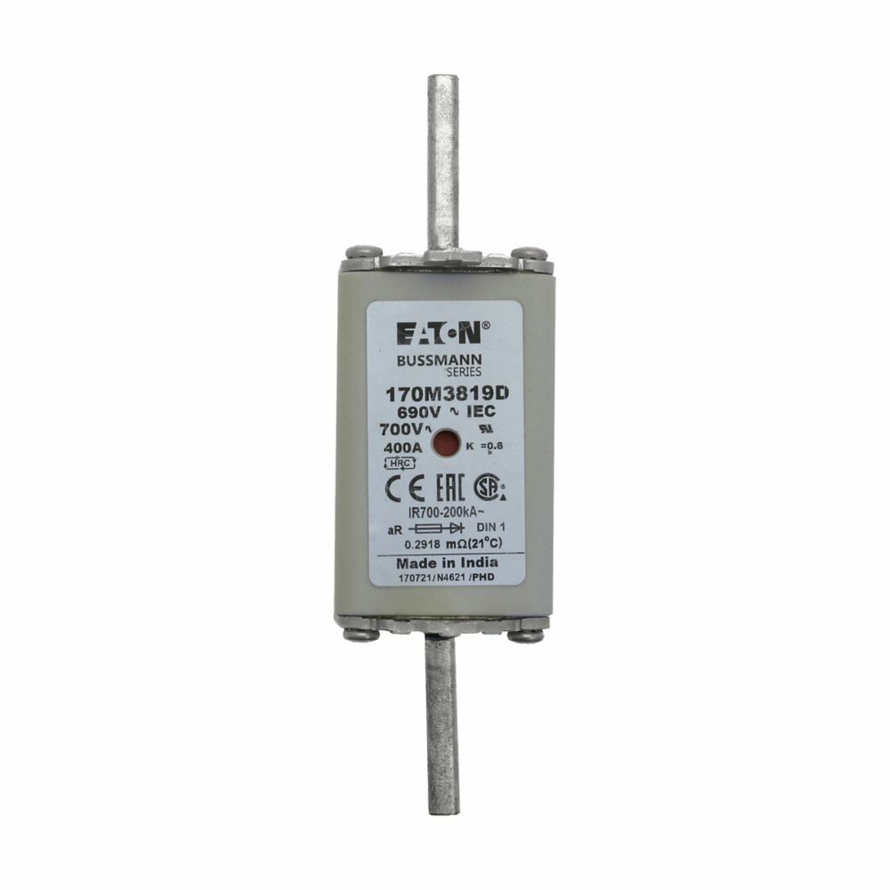 170M3819D Square Body Type T High Speed Fuse, 400 A, 690 V, 200 kA Interrupt, Class: aR, Square Body