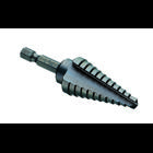Quick Change Step Drill Bit, Number Of Drill Stages: 11, Minimum Drill Diameter: 1/4 IN, Maximum Drill Diameter: 7/8 IN, Step Increments: 1/16 IN, Step Thickness: 1/16 IN, 1/4 IN Shank, High Speed Tool Steel