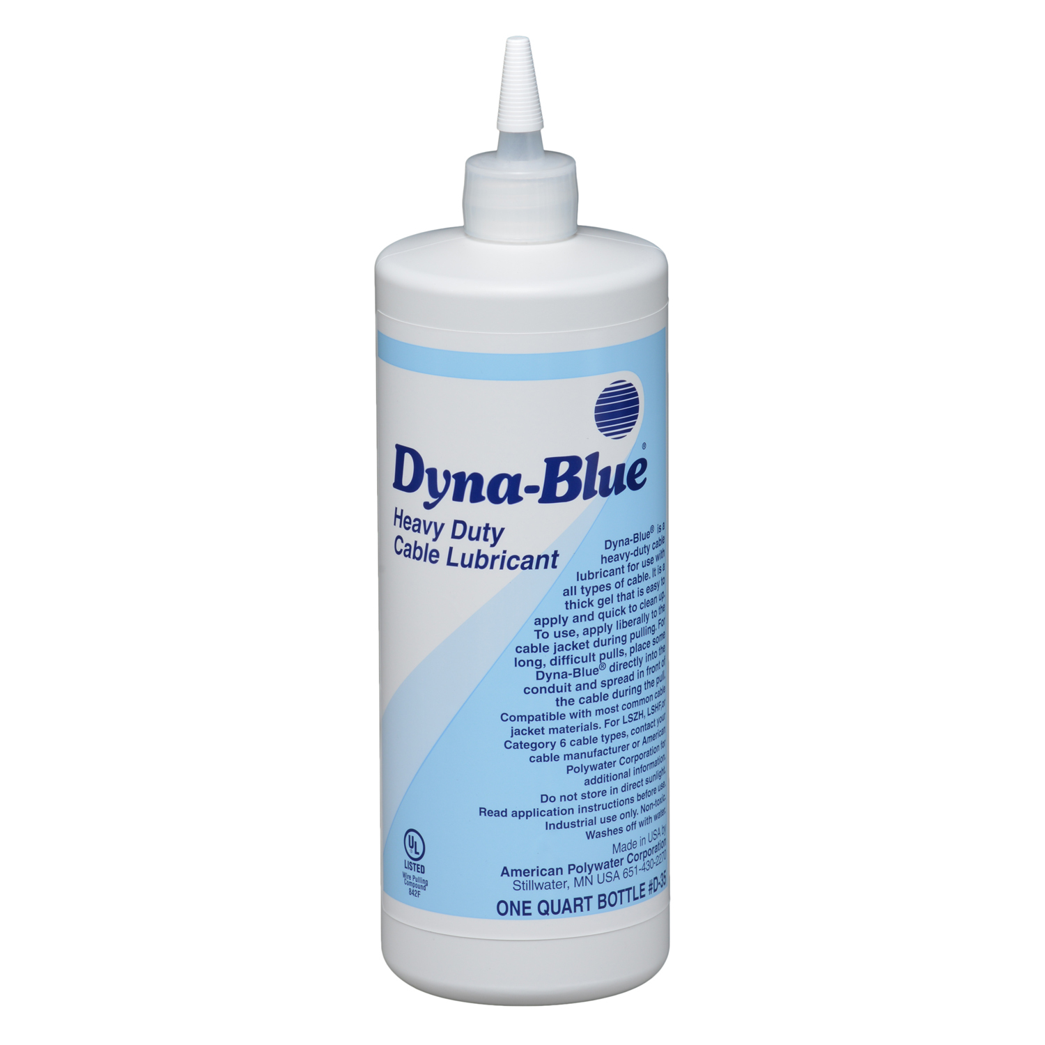 D-35 Dyna-Blue Clingability Heavy Duty Non-Staining Cable Pulling Lubricant, 1 qt Bottle, Gel Form, Light Blue, 1.01