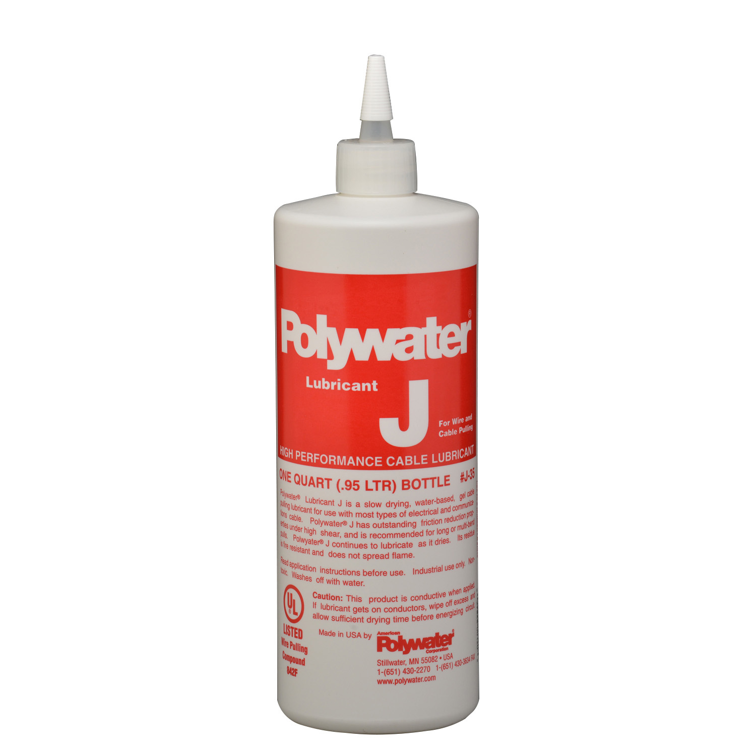 J-35 High Performance Non-Flammable Wire and Cable Pulling Lubricant, 1 qt Squeeze Bottle, Stringy Gel Form, Cream, 1