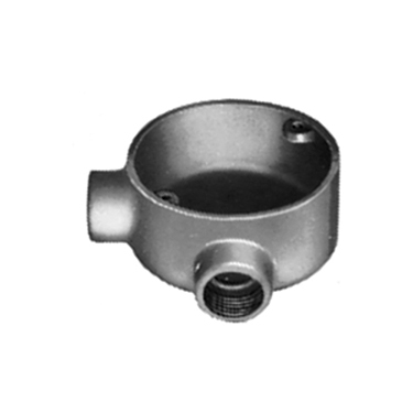 SEHL-75 Unilets Tapped Round Base Outlet Box With Internal Ground Screw, (2) 3/4 in Hub, Malleable Iron, Electro-Zinc Plated/Chromate/Epoxy Powder Coated