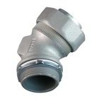 45 deg Liquidtight Connector with Plain Throat, 4 inch, Malleable Iron, Zinc Electroplated