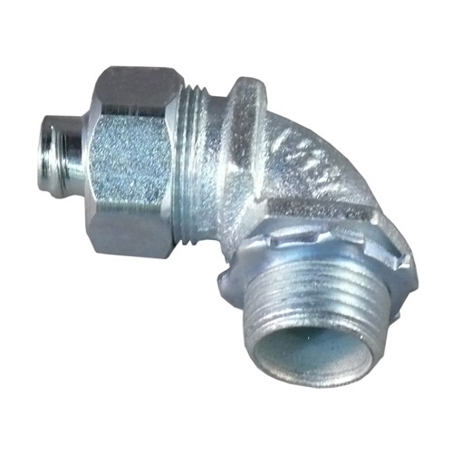 Liquid Tight Oiltight Raintight Conduit Connector With Plain Throat, 1 in Trade, 90 deg, Malleable Iron, Triple Coated