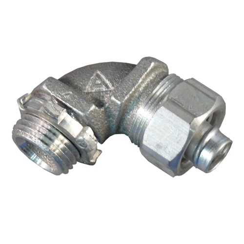 90 deg Liquidtight Connector with Plain Throat, 1 inch, Copper-Free Aluminum, Zinc Electroplated