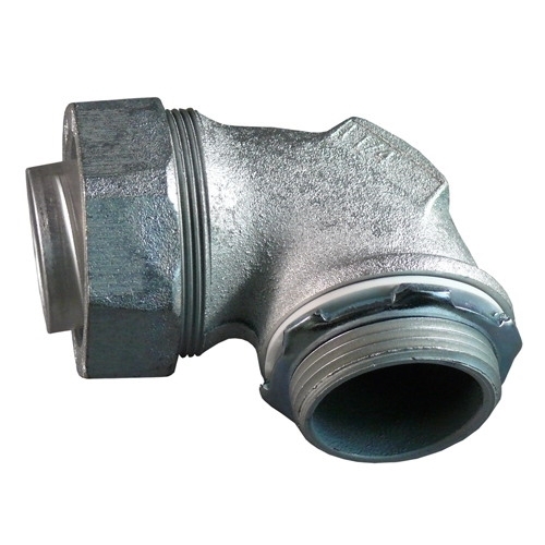 90 deg Liquidtight Connector with Plain Throat, 2-1/2 inch, Malleable Iron, Zinc Electroplated
