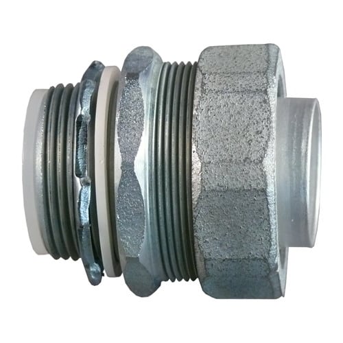 Insulated Throat Straight Liquidtight Connector; 3 Inch, Malleable Iron Body and Compression Nut, Polypropylene Sealing Ring, Zinc Electroplate, Chromate and Epoxy Powder Coat