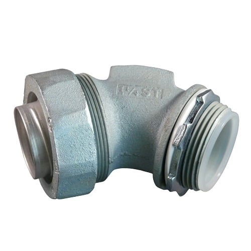 45 deg Liquidtight Connector with Insulated Throat, 1-1/4 inch, Malleable Iron, Zinc Electroplated