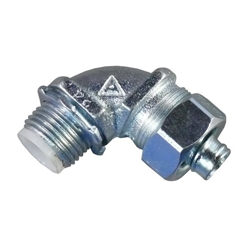 STB-9038 Liquid Tight Oiltight Raintight Conduit Connector With Insulated Throat, 3/8 in Flex x 1/2 in Hub Trade, 90 deg, Malleable Iron, Triple Coated
