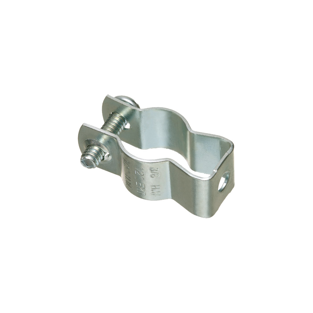 #1 Trade Size, Plated steel with formed thread in one end of hanger, nut not required. 1/4 bolt, pipe size RIGID 3/4" EMT size 3/4"