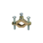 Bare wire ground clamp zinc die cast brass color plated. Pipe size 1/2" to 1", Wire range #8 to #2.