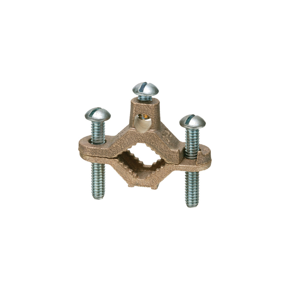 721B Bare Wire Ground Clamp With Galvanized Steel Screw, 10 to 2 AWG Conductor, Brass/Steel