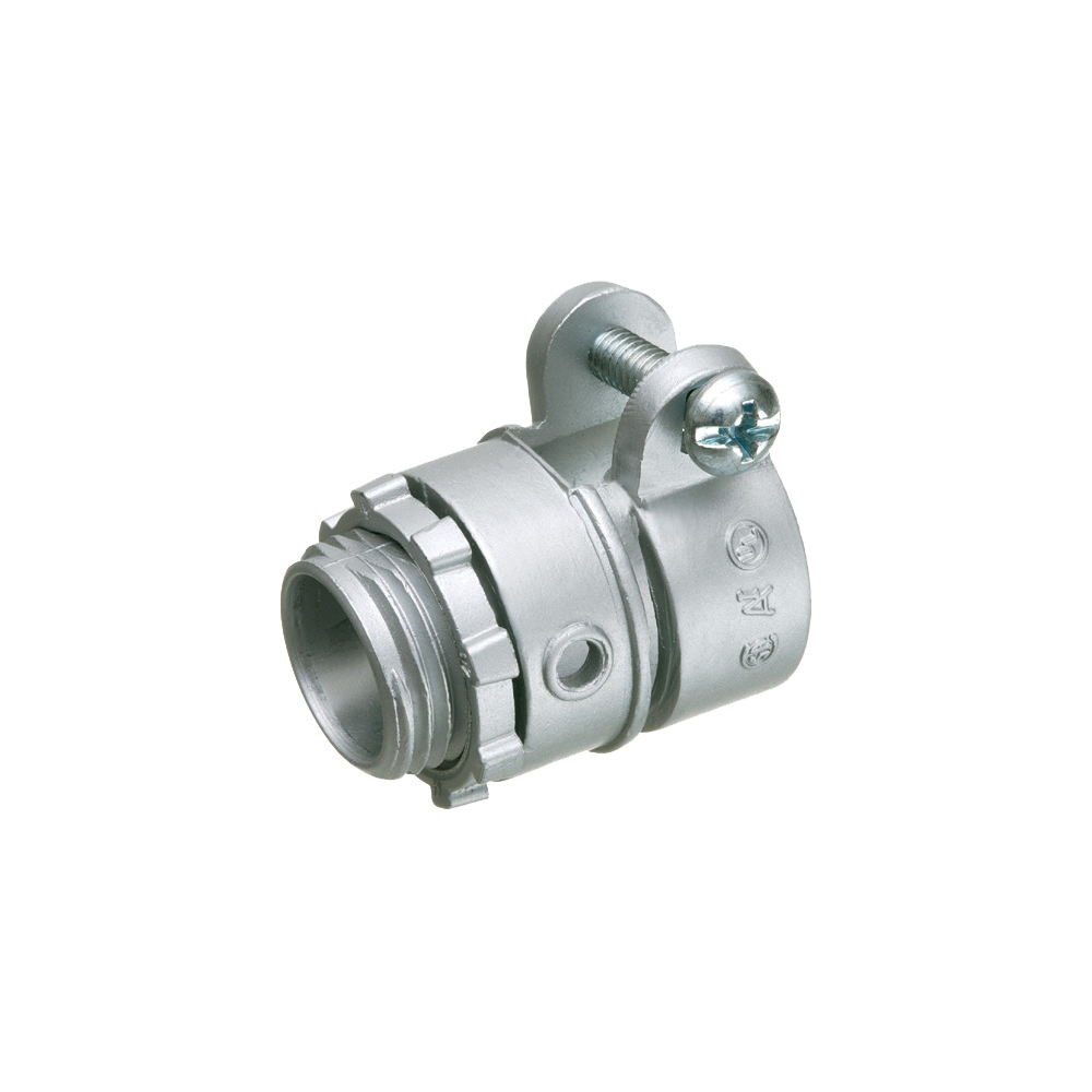 L424 Single Screw Cable Connector With 1.24 in Dia Round End Stop, 1-1/4 in Trade, 1-1/4 in Knockout, 1.55 to 1.61 in Cable Openings, Die Cast Zinc