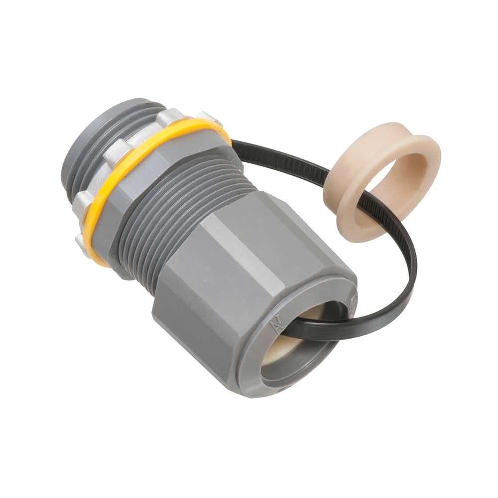 LPCG757 Low Profile Liquidtight Oiltight Strain Relief Cord Connector, 3/4 in Trade, 0.385 to 0.75 in Cable Openings, Nylon/Polyethylene/Santoprene/Zinc
