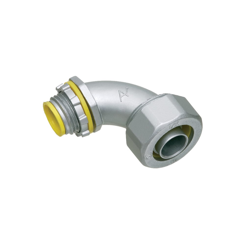 LT9038A Liquid Tight Connector With Insulated Throat, 3/8 in Trade, 90 deg, Die Cast Zinc