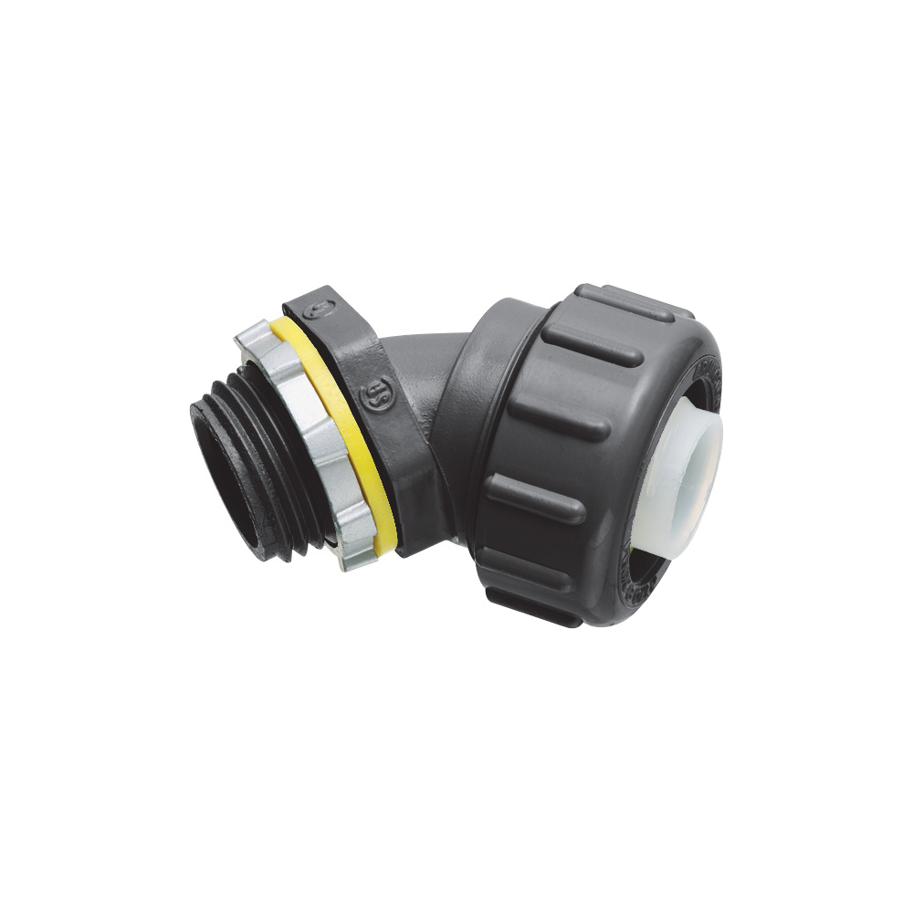 NMLT4538BL Form B Non-Metallic Liquid Tight Conduit Connector, 3/8 in Trade, 45 deg, Plastic