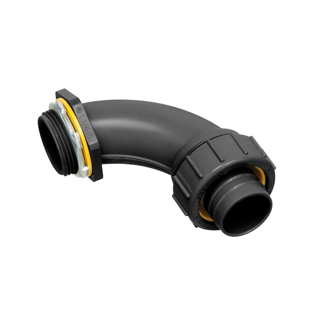 NMLT90125BL Connector With 1-1/4 in Knockout, 1-1/4 in Trade, 90 deg, Plastic