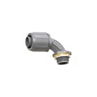 Non Metallic 90 degree snap2it connector for use with non metallic liquid tight conduit type B only. Push on installation. 3/4" Trade Size.