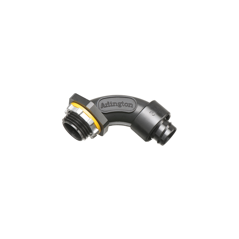 NMSC9038BL Screw-On Liquid Tight Conduit Connector, 3/8 in Trade, 90 deg, Plastic