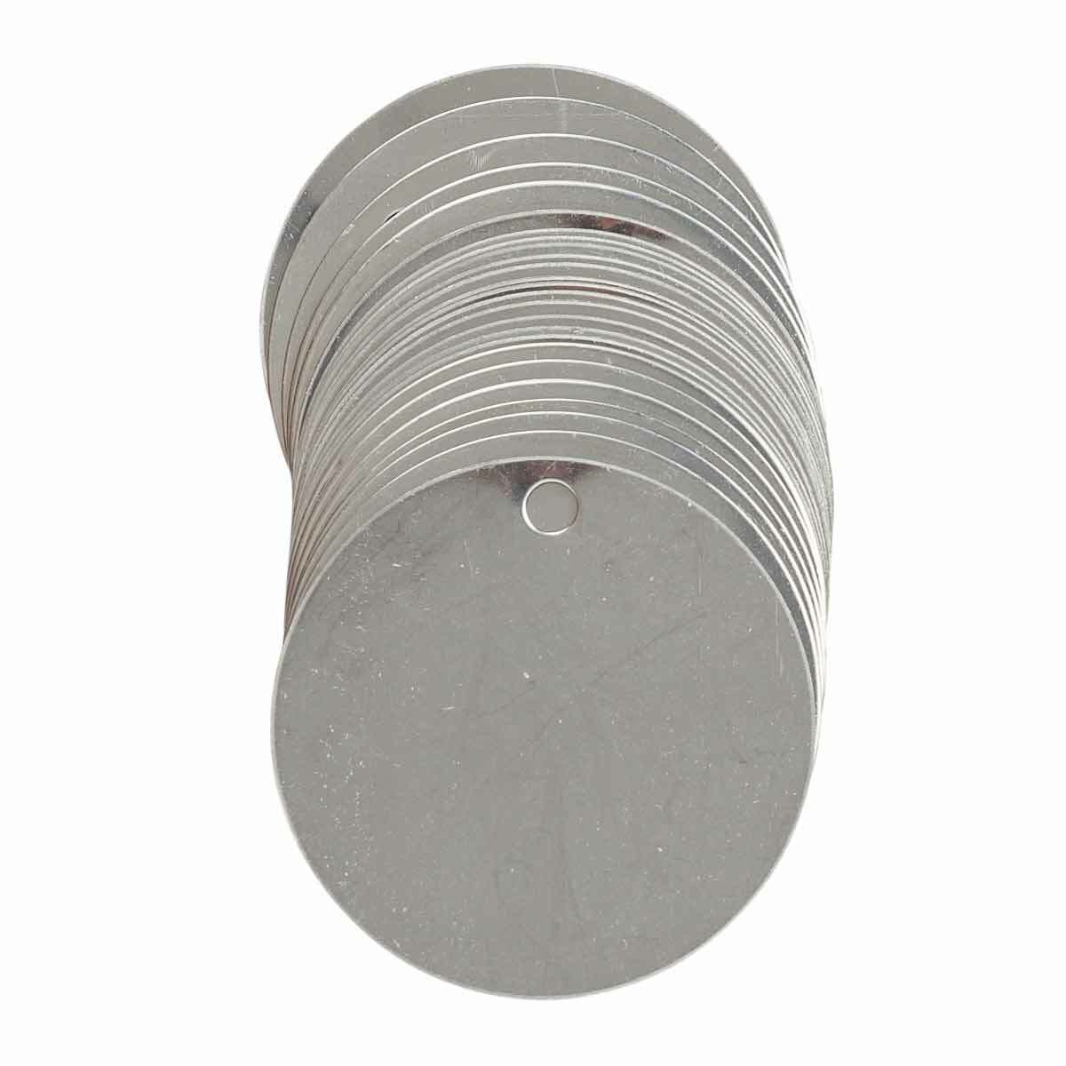 44402 Blank Circular Valve Tag, 2 in H 2 in W, Silver, 0.188 in Hole, B-919 Stainless Steel