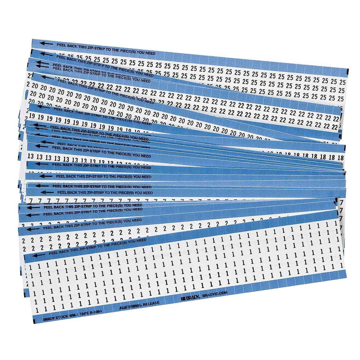 CPCWM-1-25 CPCWM Solid Number Wire Marker Card Combo Pack, 1/4 in W, Black on White, B-500 Repositionable Vinyl Coated Fabric, 36 Markers per Card