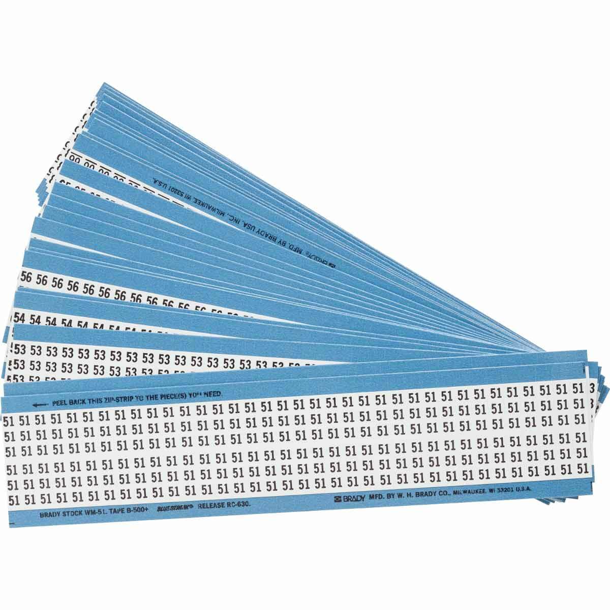 CPCWM-51-75 CPCWM Solid Number Wire Marker Card Combo Pack, 1/4 in W, Black on White, B-500 Repositionable Vinyl Coated Fabric, 36 Markers per Card