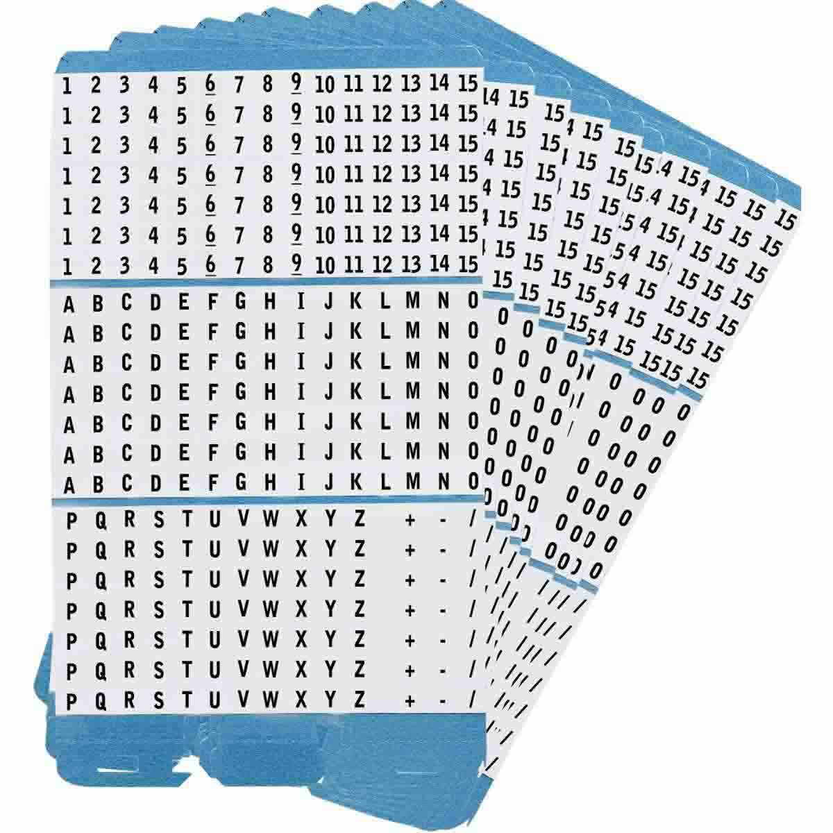 PWM-A-Z,0-15 Porta-Pack  Die-Cut Numeric Wire Marker Book Refill, 1-1/2 in L x 0.2 in W, Black on White, B-500 Vinyl Coated Fabric