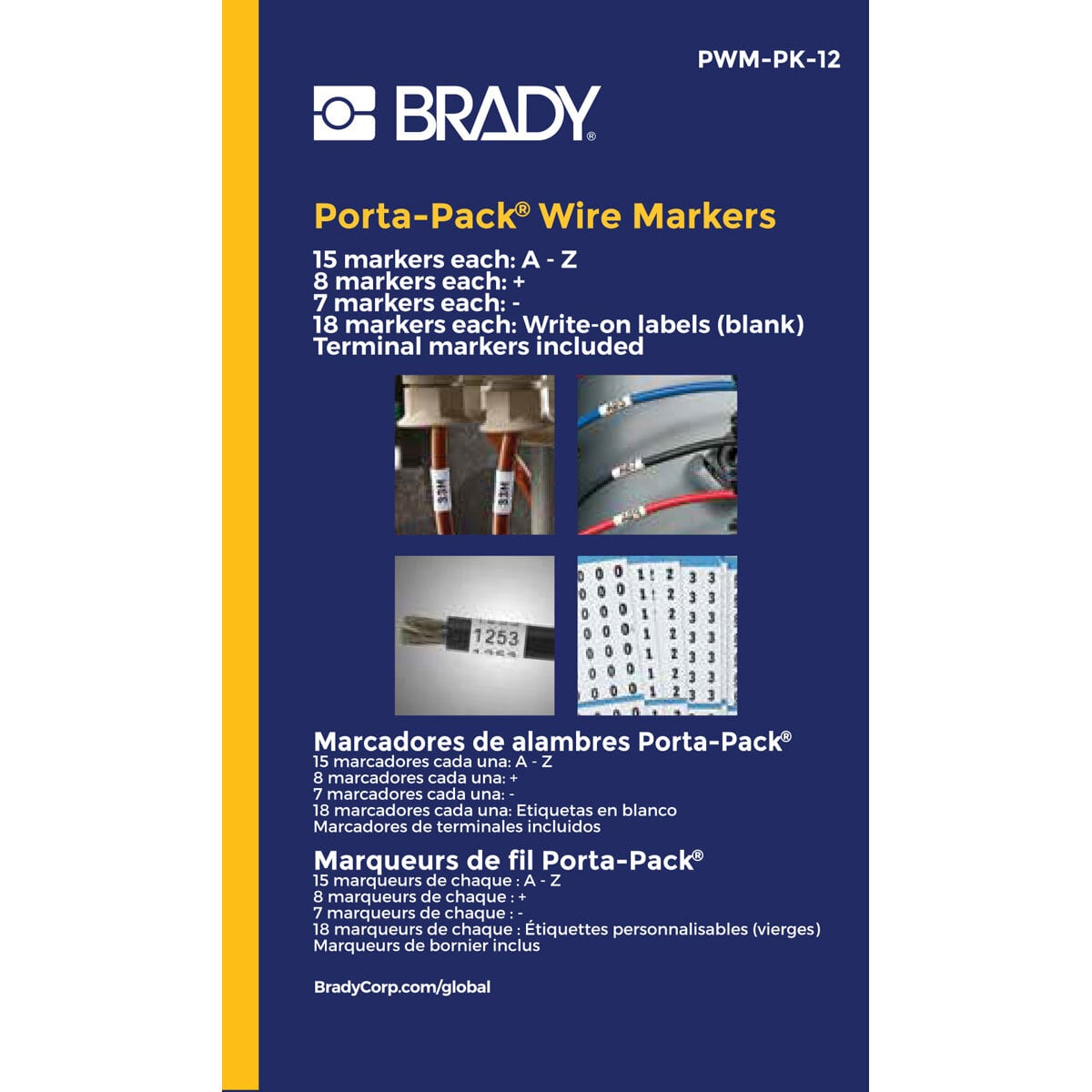 PWM-PK-12 Porta-Pack  Die-Cut in Book Format Pre-Printed Wire Marker Book, 1-1/2 in L x 0.2 in W, Black on White, B-500 Vinyl Coated Fabric