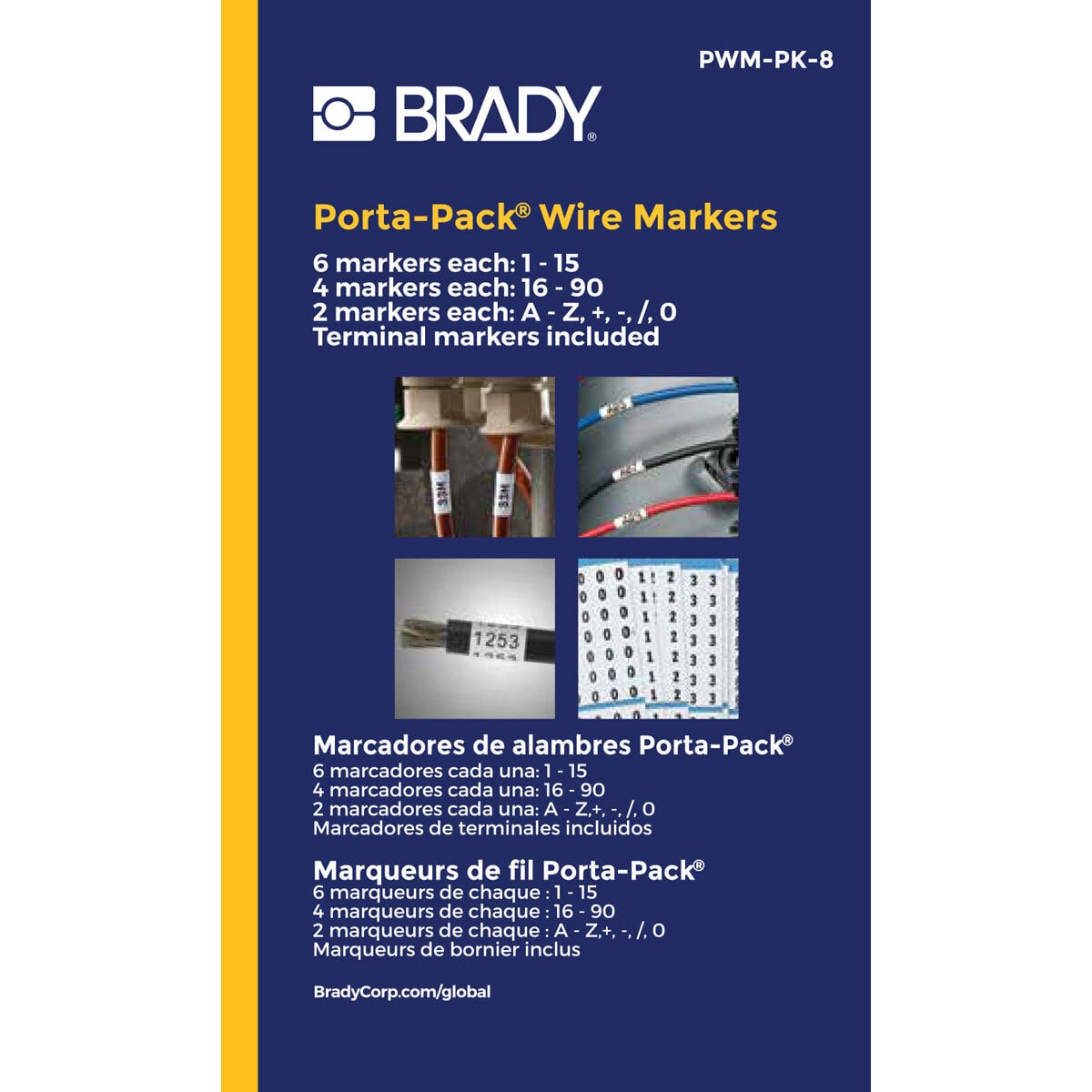 PWM-PK-8 Porta-Pack  Die-Cut in Book Format Pre-Printed Wire Marker Book, 1-1/2 in L x 0.2 in W, Black on White, B-500 Vinyl Coated Fabric