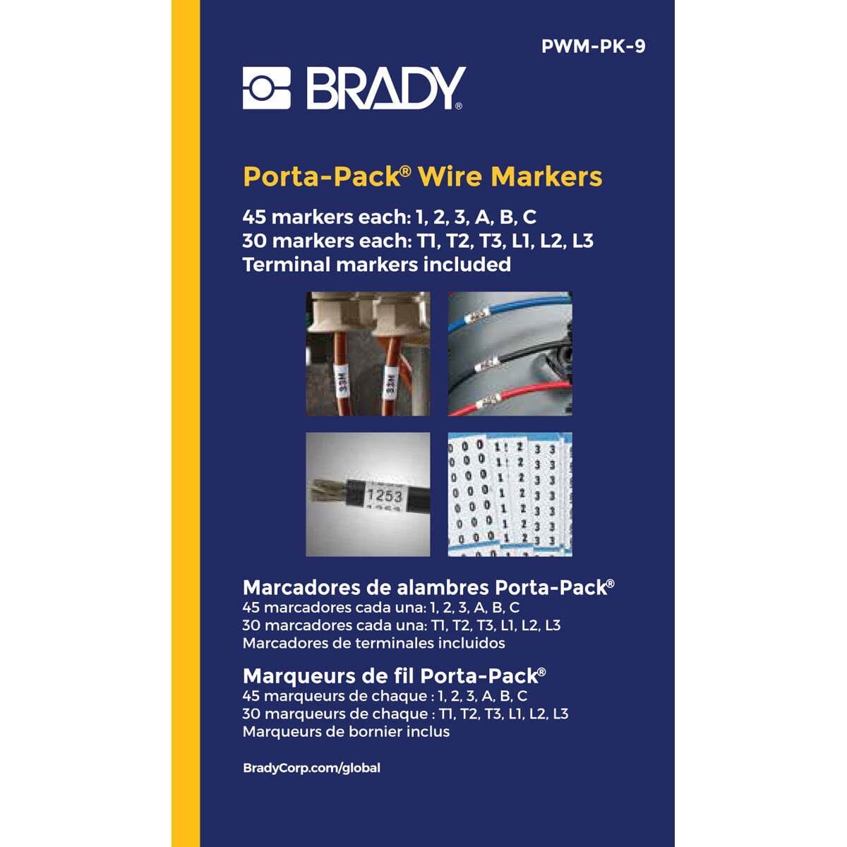 PWM-PK-9 Porta-Pack  Die-Cut in Book Format Pre-Printed Wire Marker Book, 1-1/2 in L x 0.2 in W, Black on White, B-500 Vinyl Coated Fabric