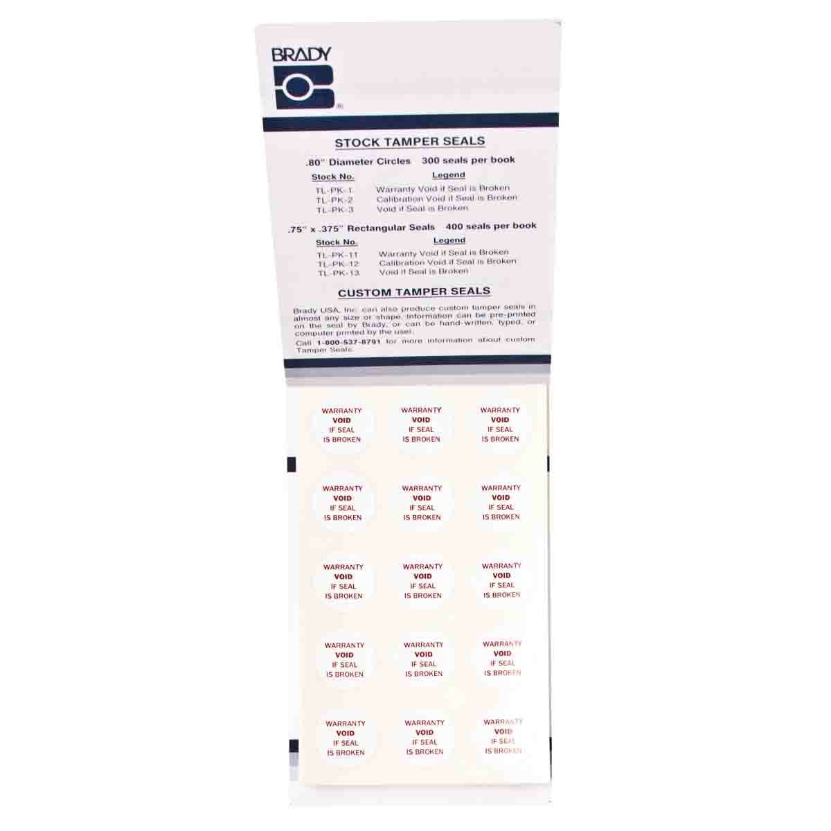 TL-PK-1 Circular Tamper Seal Label, 0.8 in W, WARRANTY VOID IF SEAL IS BROKEN Legend, Red on White, B-351 Adhesive Vinyl Film, 15 per Sheet Labels