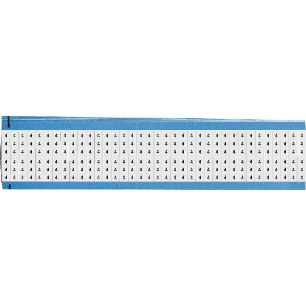 WM-4-VP WM Series Die-Cut Pre-Printed Solid Number Wire Marker Card, 1-1/2 in L x 1/4 in W, Black on White, B-500 Repositionable Vinyl Coated Fabric, 36 Markers per Card