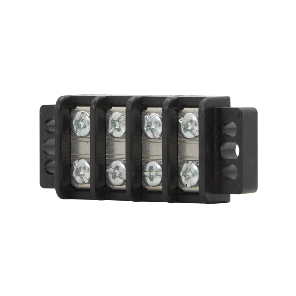 Eaton Bussmann TB200 series panel mount terminal block connector, Breakdown voltage 4800V, 300V, 30A, Double row, barrier, Twelve-pole, #6-32 TPI Screw, Screw, Black, Tin-plated brass terminal, Zinc-plated Steel philslot screw