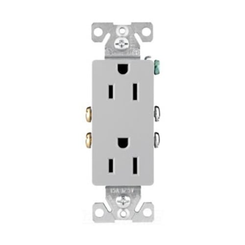 Eaton residential grade duplex receptacle, #14-10 AWG, 15A, Commercial, Residential, Flush, 125V, Side and push, Gray, Brass, Impact-resistant thermoplastic, 5-15R, Duplex, Screw, Thermoplastic, ED Box